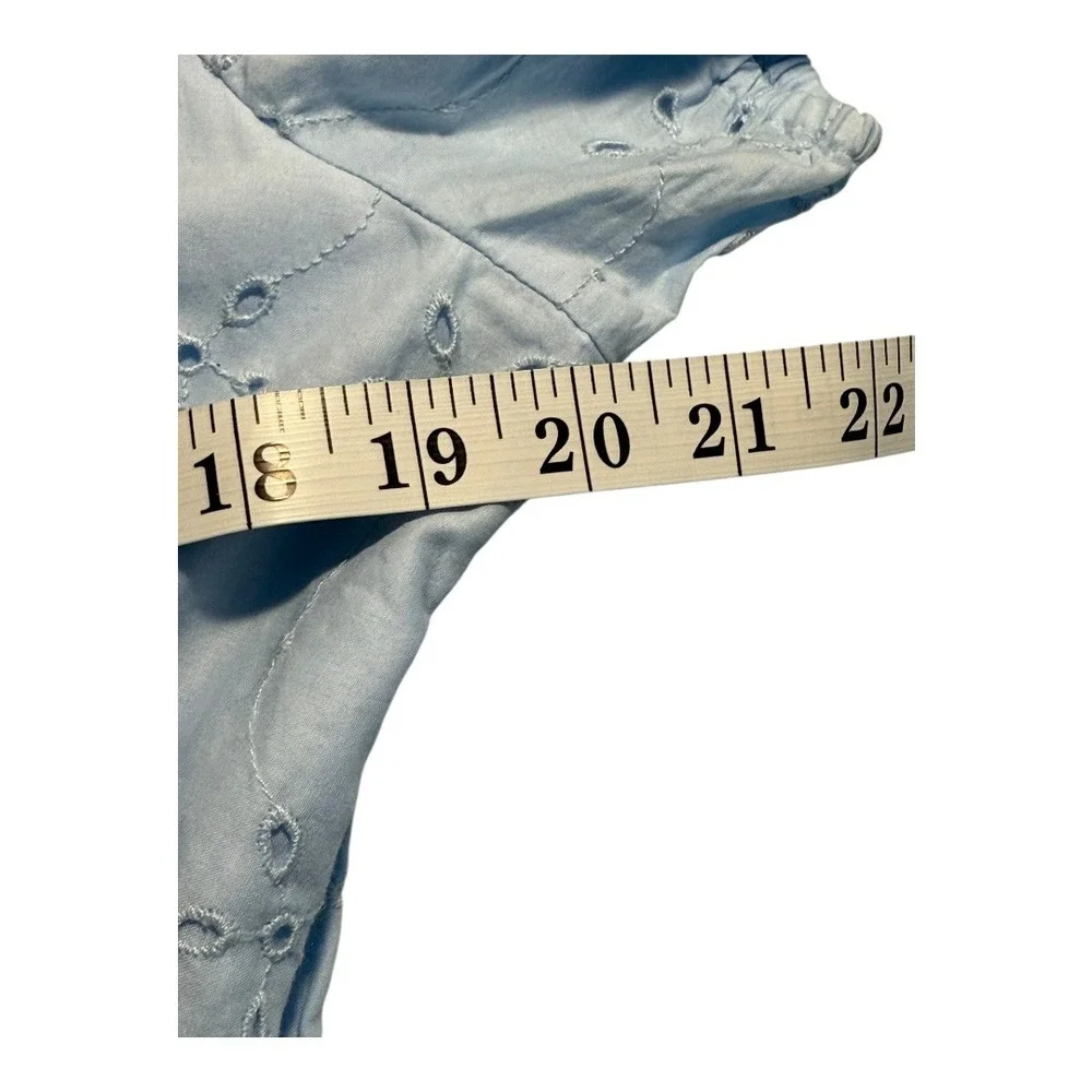 J. Crew Eyelet‎ Dress Cotton Puff Sleeve Tiered Light Blue Size 12 Petite
